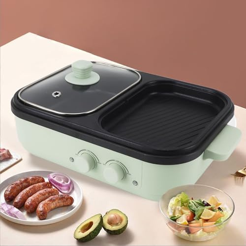ZenithAur Olla Antiadherente de Doble Lado, Olla Eléctrica con Divisor, Olla Multifuncional de 1300 W para Uso Interior y Exterior, Ideal para Shabu Shabu