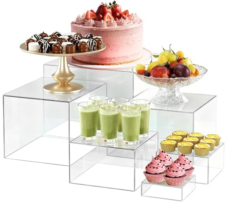 Tortenständer, Klare Acryl Buffet Ständer, 6 Stück Kuchenständer(3-8 in), Wiederverwendbar Dessertständer mit hohlen Böden, Dessert-Ständer für Cupcakes, Desserts, Schmuck, Buffet, Partys, Hochzeiten