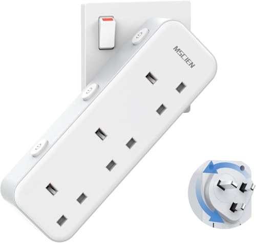 Mscien Multi Plug Extension Socket, UK Wall Socket Plug Extender with 315 Degree Rotating Design for Home, Office, Dorm (3 Way UK Sockets)