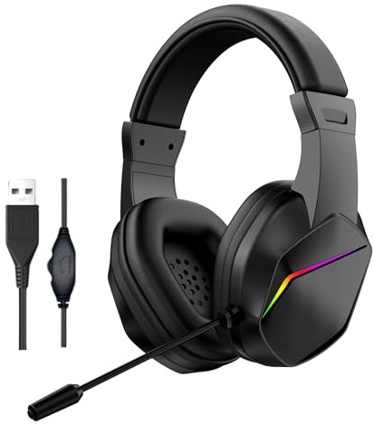 ZZOSRDR USB Headsets with Microphone Noise Cancelling Mic & Audio Controls, PC Headset Wired Stereo LED Headphone Adjustable Headband Earphone for Computer Laptop Mac Desktop Home Office Teams Zoom