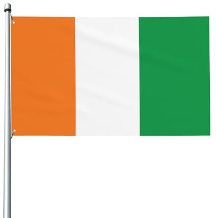 Drapeau de la Côte d'Ivoire imprimé sur un seul côté - Drapeau décoratif intérieur/extérieur (mât non inclus) - 0,9 x 1,5 m