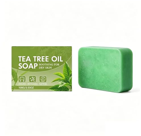 Jabón Exfoliante – Aceite de Árbol de Té y Estropajo Natural, 3-en-1 para Rostro, Cuerpo y Cabello – Vegano, Sin Plástico, 100g (1pcs)