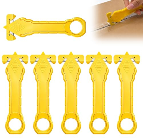 6Pcs Yellow Box Cutters Safety Box Cutter Knife Multi-Purpose Utility Knife | Cardboard Cutter for Packaging Slitting Bubble Wrap Stretch Film Retractable Plastic Box Opener Tool Ideal for Warehouse Home