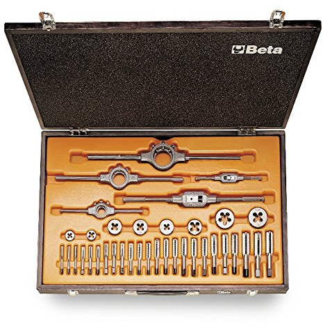 Beta 446ASC/C37 - Assortimento di maschi e filiere con accessori in acciaio al cromo filettatura unc in cassetta di legno
