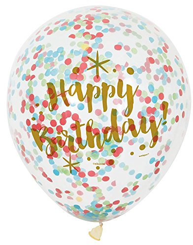 Glitzy Gold Birthday Clear Latex Balloons with Confetti (30cm) Pack of 6 - Premium Quality Balloons for Parties & Celebrations