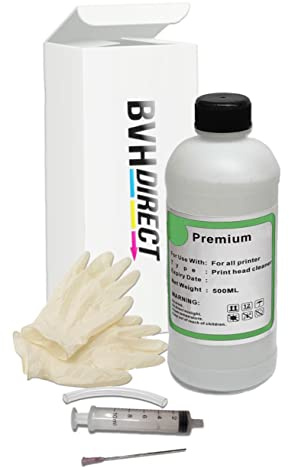 Unblock Print Head Nozzles for Epson, brother, hp, Canon, Kodak Lexmark inkjet printerts. Printer Cleaning Kit Cleaner Flush nozzles and head with 500ml of bottle of universal cleaning Fluid and Kit