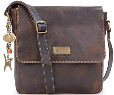 Catwalk Collection Handbags - Borsa a Tracolla in Pelle Invecchiata - Messenger Bag Media da Donna - Borsa da Giorno Formato A5 - Sabine M - Marrone