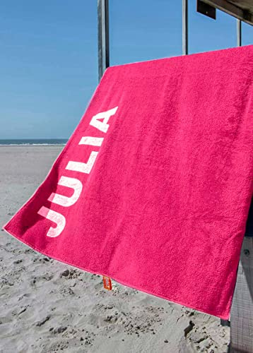 S< S< Strandtuch mit Name - personalisierte Bedrucking - XXL Saunatuch - Strandtuch 100x200 aus Baumwolle (Rosa)