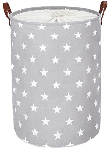 DOKEHOM 24-Inches Ispessimento Raggruppabili Round Stoccaggio Paniere, Cotone (Grigio Star, XL)