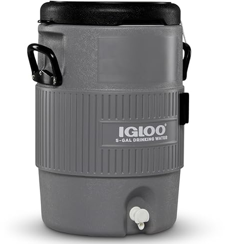 Igloo 5 Gallon Portable Sports Cooler Water Beverage Dispenser with Flat Seat Lid, Insulated Beverage Dispenser, Grey/Black