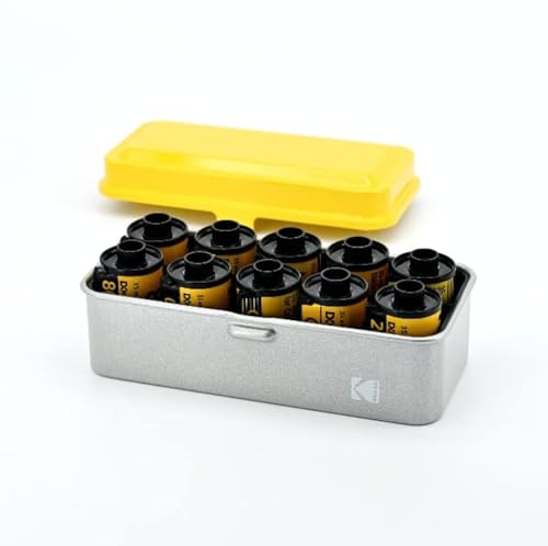 KODAK Film Case 120/135 Étui pour 8 rouleaux de 120 films / 10 rouleaux de film 35 mm - Boîtier en acier rétro pour trier et protéger le film (jaune) (film non inclus)