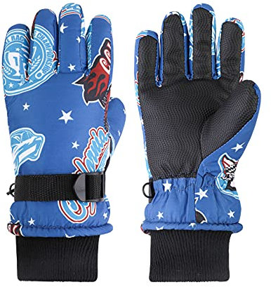 Jupsk Kids Winter Ski Gloves Waterproof Anti Slip Plush Lined Thermal Full Finger Snowboard Gloves for Boys Girls Children Aged 5-10