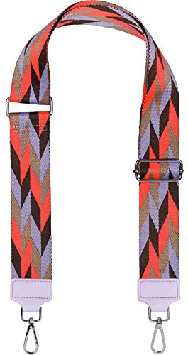 styleBREAKER Breiter Taschen Schulterriemen verstellbar mit Rauten Muster, Wechsel Taschengurt, Handyband, Handykette 02013031, Farbe:Neonorange-Flieder-Taupe