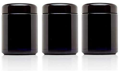 (paquete de 3) Frasco de vidrio ultravioleta de boca ancha de 250 ml con tapa superior de rosca negra Hermético | A prueba de olores | A prueba de fugas | Contenedor de almacenamiento UV |