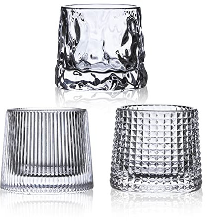 HolaJia Vasos de whisky de cristal de fondo plano, juego de 3 vasos escoceses de 5 onzas, vasos antiguos para beber bourbon, escocés, cócteles, coñac, ron (parte inferior plana)