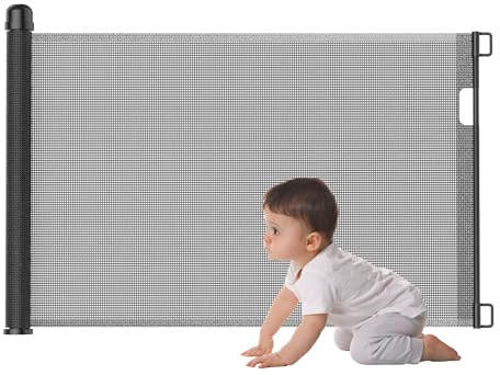 UISEBRT Cancelletto di Sicurezza per Porte Estensibile a Rullo, Cancelletto per Scale Estensibile 0-180cm, Barriera per Cani, Cancelletto per Porte per Bambini e Animali Domestici, Nero