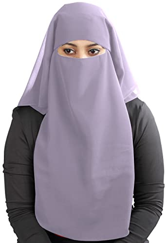 MyBatua 3 lager Saudi Niqab i andningsbar Georgette, grossistpris, 1 st ansikte slöja NQ-003, Bleklila, One Size