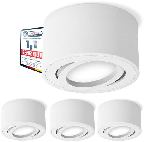 SSC-LUXon 4 Stück CELI-1WM kleiner Aufbau Deckenspot schwenkbar weiß rund - Aufbauspot Ø 80x50 mm (Lieferung ohne Leuchtmittel) | Vier flache Aufbaustrahler weiß rund für Flur, Wohnzimmer & Küche - Innenring 30° neigbar, für LED-Modul (ohne Leuchtmittel)