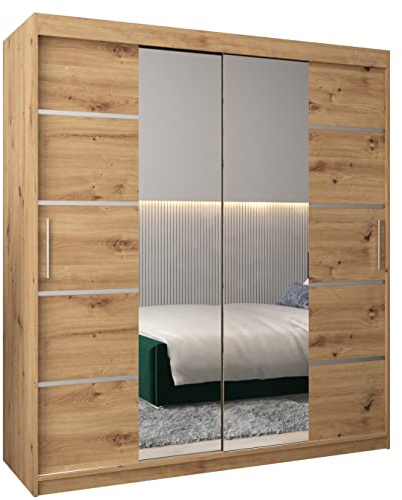 ABIKSMEBLE Verona 4 180 Armadio a Due Ante Scorrevoli per Camera da Letto - Armadio Moderno con Specchio, Appendiabiti e Ripiani - 180x200x62 cm - Artigiano
