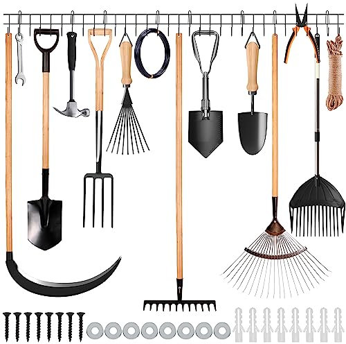 Belle Vous 4 Pezzi Porta Attrezzi Giardino - 40,5 cm - Organizer Attrezzi a Muro da Giardino, Porta Scopa, Pale, Rastrelli, Tubi e Funi - Organizer Garage/Capannone