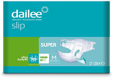 Dailee Slip Super M - 112x Couches Adultes - 4 Paquets de 28 Pièces, Fuites Urinaire 6,5 Gouttes - Couche Slip Incontinence Lourde Homme, Femme et Personnes Âgées