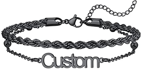 U7 Fußkettchen für Damen Personalisiert Fußketten mit Namen, 6 Stile Mehrreihige Fußkette für Frauen, Verstellbar Layered Fußkette Edelstahl Fußband Sommer Strand Fußschmuck in Silber/Gold/Schwarz