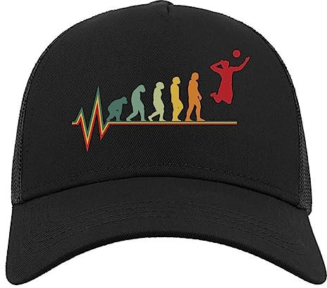 Human Volleyball Evolution Heartbeat Serve Graphic Halbmaschige Trucker-Cap-Baseballmütze aus Baumwolle Schwarz