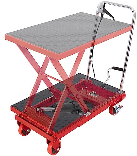 VEVOR TF23 Hydraulic Lift Table Cart, 500lbs Capacity 28.5 with 4 Wheels and Non-Slip Pad, for Material Handling and Transportation, Red