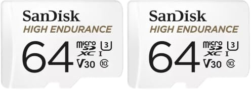 SanDisk High Endurance microSDXC Speicherkarte 64 GB + Adapter (Für Dash-Cams und Private Überwachungskameras, 100 MB/s Lesen, V30 für Full-HD und 4K-Videos) (Packung mit 2)