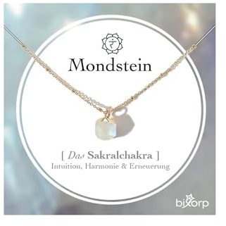 Bixorp Chakra Halskette – Handgefertigter Edelstein Anhänger – Vergoldete Edelstahlkette auf Geschenkkarte mit Geschenkumschlag – (36 cm + 8 cm verstellbar)