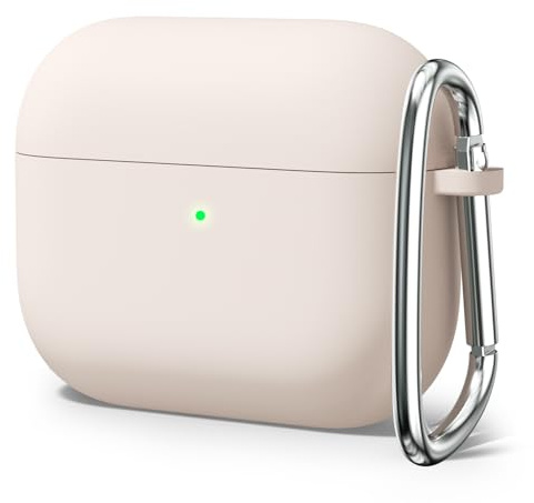 Oakxco Silicone Case for Airpods 3rd Generation 2021 with Keychain, Thin Slim Soft TPU Skin Rubber Gel Cute Airpods Case 3 Gen Cover Aesthetic Accessories for Women Girl Female, Beige Stone