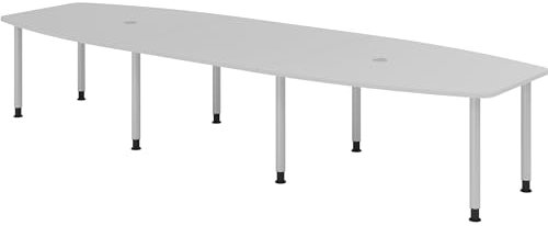 bümö Konferenztisch oval 400x130 cm großer Besprechungstisch in grau, Besprechungstisch mit Gestell in Silber, Meetingtisch für 14 Personen, XXL-Tisch für Besprechungsraum & Meeting