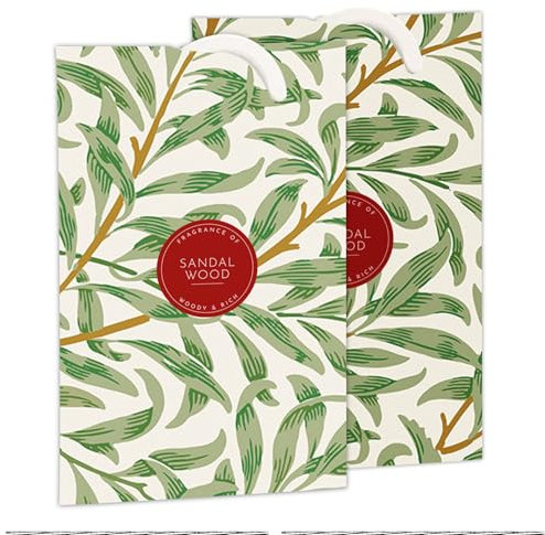 The Master Herbalist SANDALWOOD Scented Wardrobe Freshener in a WILLIAM MORRIS Inspired WILLOW Design | Contains Essential Oils | PACK OF 2 | Made in the UK.
