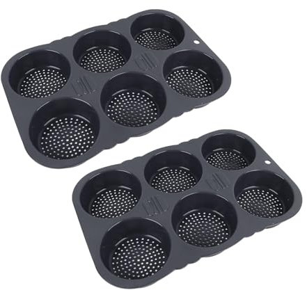 HOHXFYP 2 Pièces Moules en Silicone pour la Cuisson, Moule À Pain À Hamburger Réutilisable À 6 Cavités Avec Trous D'Épingle, Moule Cuisson en Silicone Antiadhésif Rond en Maille pour Pain