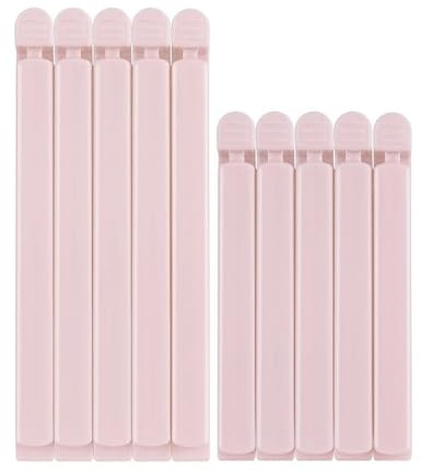10-Piece Kitchen Clips: Reusable Plastic Food Bag Closures in 2 Sizes (Pink)