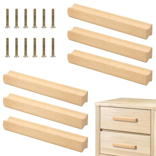 Heveer Maniglie in Legno Pomelli Cassetti per Mobili Cucina in Legno con 12 Pezzi Viti Maniglie per Mobili da Cucina Interasse Fori 128 mm 6 Pezzi per Armadi Cucina Comodino