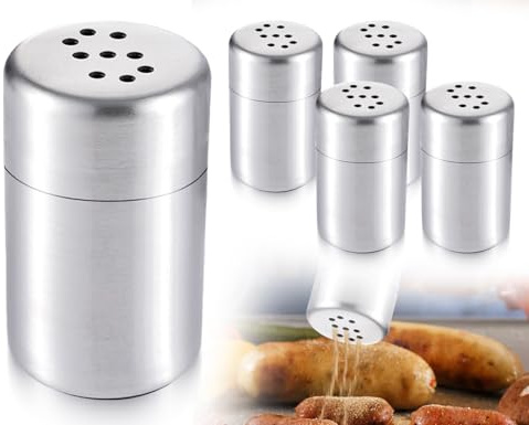 Lhbwhiz 4 st salt- och pepparströare, litet kryddställ i rostfritt stål, kryddburk med lock och hål, för resor, camping, utomhusgrill och kryddor (4,6 x 2,5 cm)