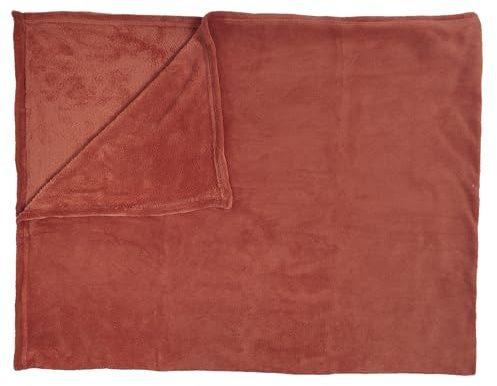 HOME DECO FACTORY, TX0118, Coperta in Microfibra Terracotta, Morbida e Calda, Ideale per Il Divano o Il Letto, Design Moderno e di Tendenza, di Facile Manutenzione, 150x200 cm, Rosso