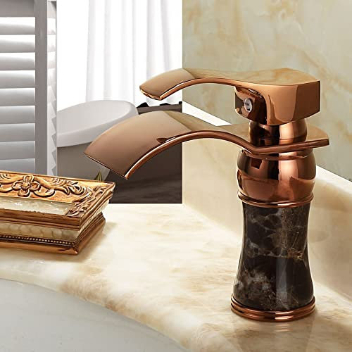 CCKUHN All Copper Natural Jade Undercounter Basin Hot and Cold Gold Faucet Waterfall Countertop Basin Gilded Faucet