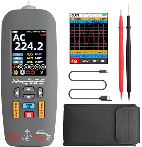 ALLmeter 3-in-1 Oscilloscope Multimeter & Voltage Tester 10MHz Bandwidth,48MSa/s Handheld Oscilloscope,Digital Lab Oscilloscopes for Engineers,Technicians,Auto-Ranging Capacitance,Resistance