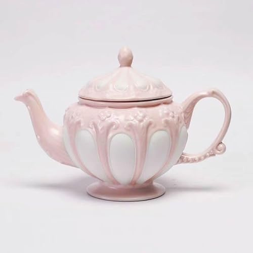 Teekanne und Tasse, Keramik, Retro, niedlich, Heimdekoration, Mädchen, Geschenk, Hauskleidung, europäisches Blumenrelief, Kaffee- und Tee-Set, 900 ml (rosa Teekanne)