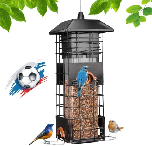 Squirrel Proof Bird Feeder, Metal Bird Feeder For Outdoors, 4 Feeding Ports, 2.5lb Large Capacity Wild Bird Feeders, Gift For Bird Lovers