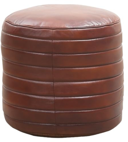 Vintage Sitzpouf Janeiro modern Sitzkissen aus Leder in Braun 45 cm