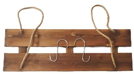HCBUTAE Holzregal Pflanzenregal Blumenständer, Hängemontage für Balkongeländer Im Innen Und Außenbereich, Karbonisiertes Handwerk, Verstellbare Lanyard Länge, 2 S-förmige Haken, Vintage Natürlich