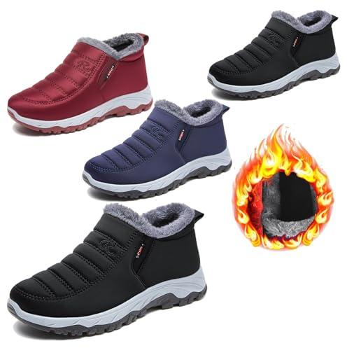 COITROZR Chaussures Orthopédiques Homme Baskets Fourrées d'hiver Femme d'hiver Doublées en Fourrure Chaude Confortables Antidérapantes pour l'extérieur(Black,42 EU)
