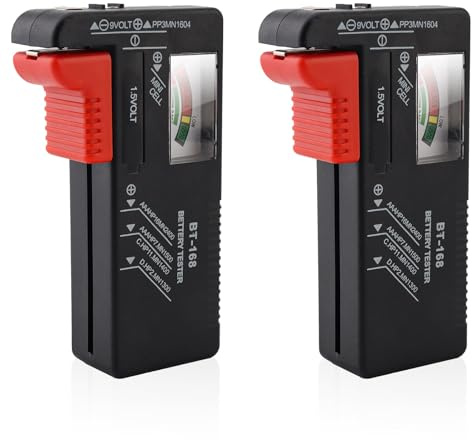 Smgda Lot de 2 testeurs de piles analogiques, vérificateur de batterie universel, petite taille pour piles bouton AAA AA C D 9 V 1,5 V, piles non nécessaires