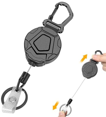 COYUN llaveros retráctiles, Llavero Extensible, mosquetón resistente, carrete táctico de identificación con cable retráctil,Llavero Retráctil Resistente con Cable Acero 60cm, Mosquetón de Carrete