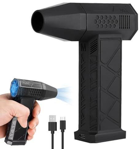 Super-Power-Turbolüfter mit 130.000 U/min, Elektrische Staubgebläse Druckluftspray für PC Reinigungsset, 3-Gang Compressed Air Duster, Wiederaufladbar Staubgebläse für Autowäsche, Tastatur (Schwarz)