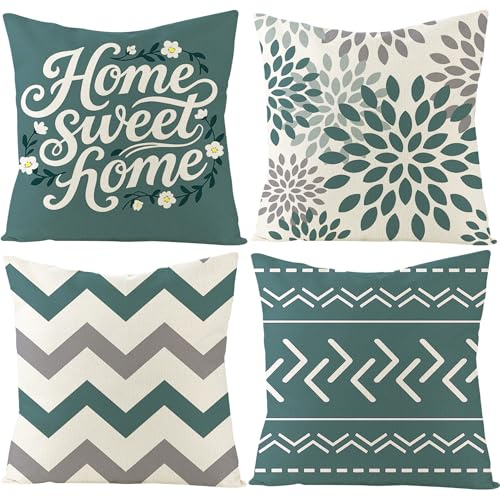 VEEKAY Juego de 4 Fundas para Cojines de 45 x 45cm,Funda de Almohada de Lino de la Cubierta Decorativo,Throw Cojín Decoración Almohada,para Sala de Estar Sofás