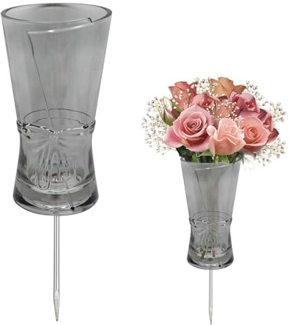 Cemetery Vase for Grave Decorations with Metal Spike, Grass Vase for Memorial Markers, Graveside Decor Sign for Outdoor Yard Lawn